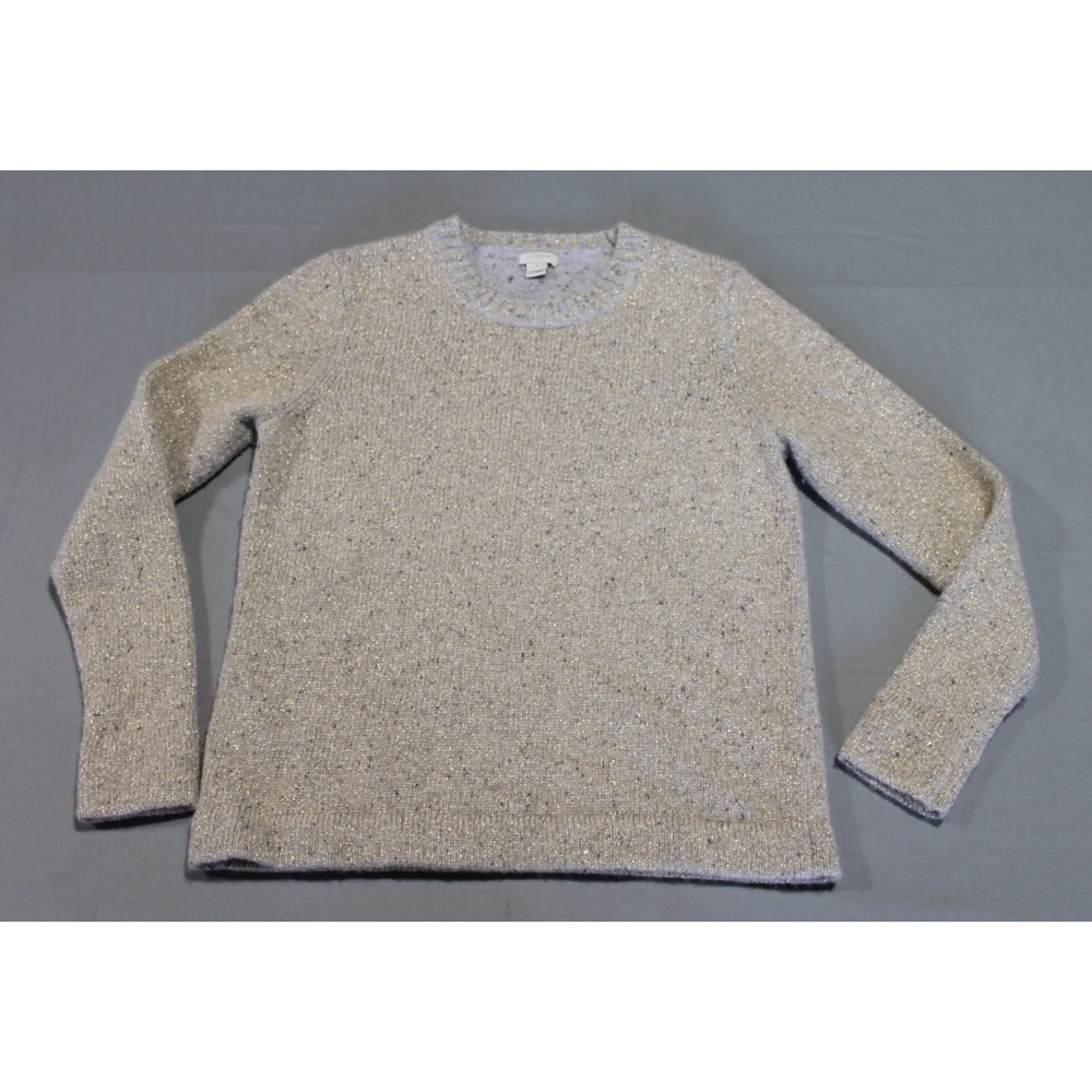 J. Crew Lambswool Blend Metallic Gold Sweater Women's Medium Beige Tan Shimmer